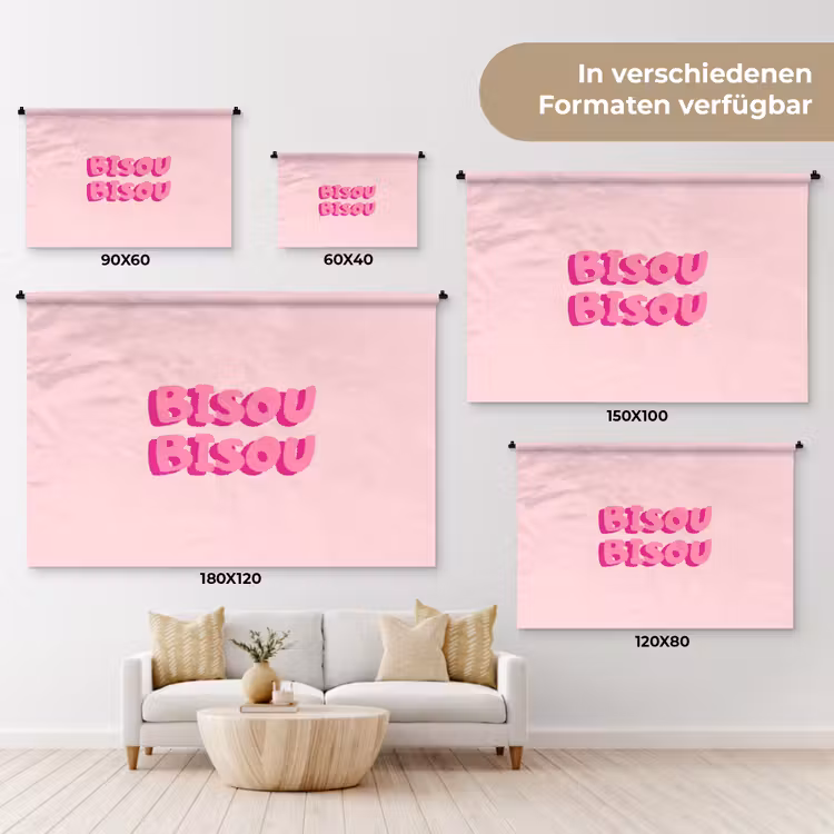 Bisou - Roze - Dikke letters Wandkleed katoen klein -tsfeer8_DE