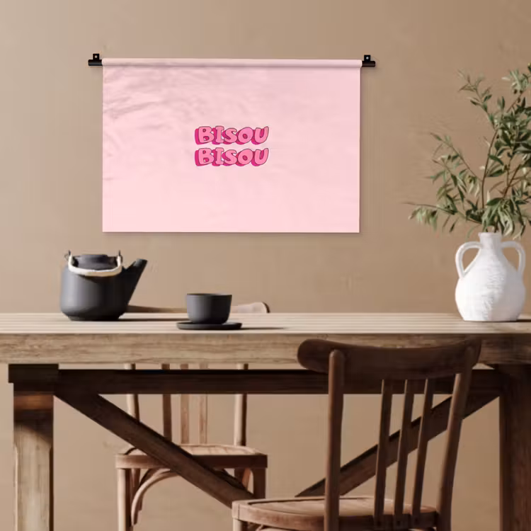 Bisou - Roze - Schaduw Wandkleed katoen klein -sfeer6