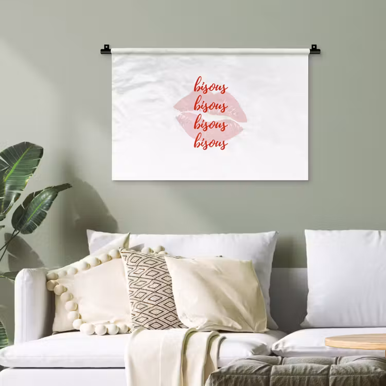 Bisous - Lip - Wit - Rood Wandkleed katoen klein -sfeer7