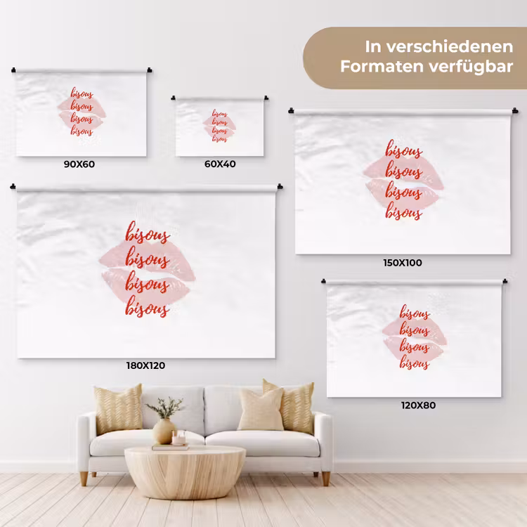 Bisous - Lip - Wit - Rood Wandkleed katoen klein -tsfeer8_DE