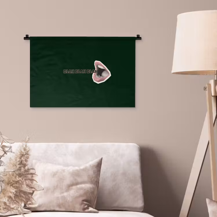 BLAH BLAH BLAH - Mond - Groen Wandkleed katoen klein -sfeer4