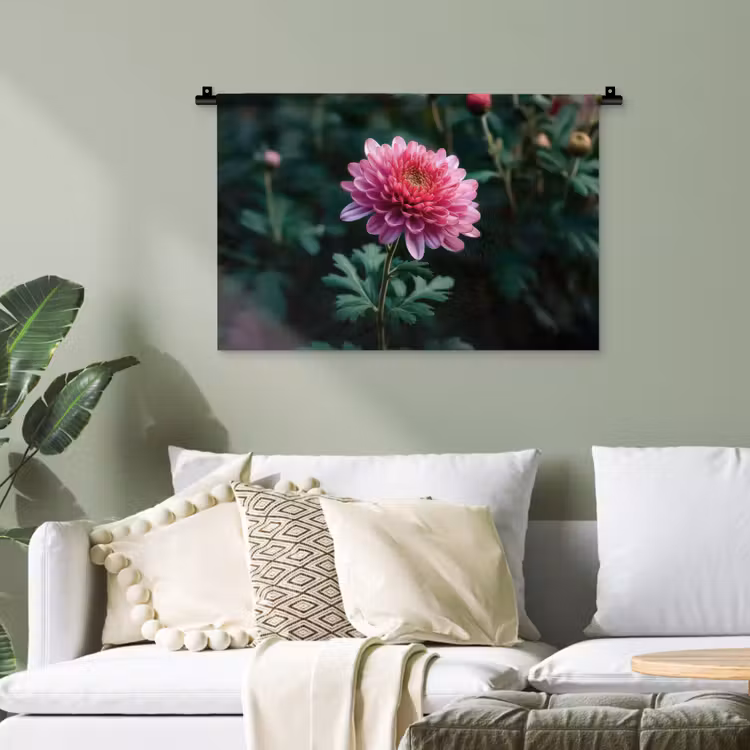 Blad - Chrysant - Roze - Schaduw Wandkleed katoen klein -sfeer7