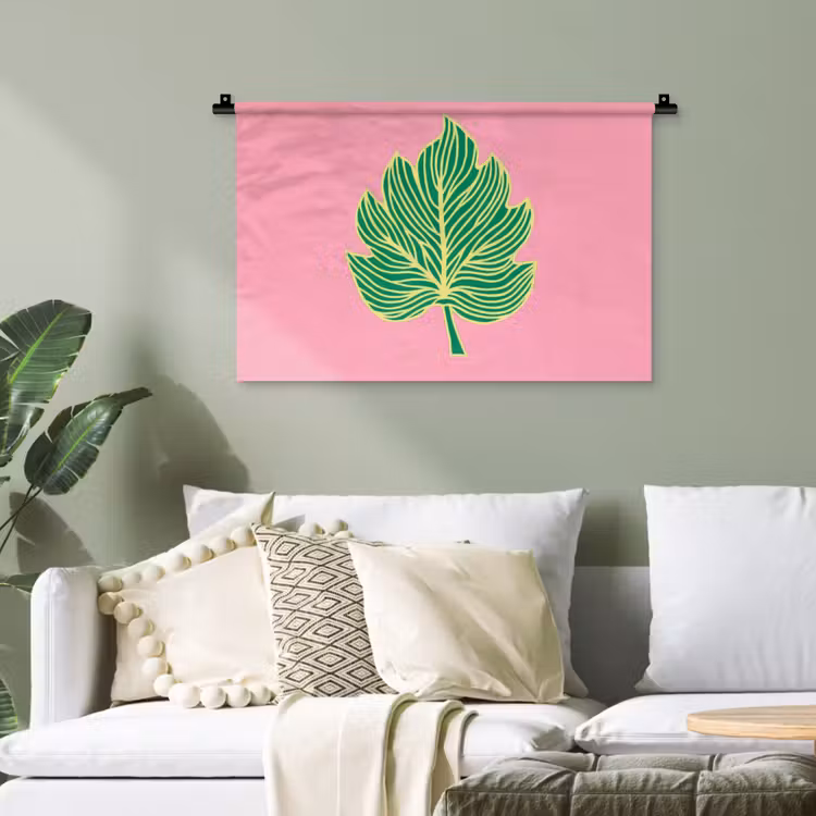 Blad - Groen - Illustratie - Minimalistisch Wandkleed katoen klein -sfeer7