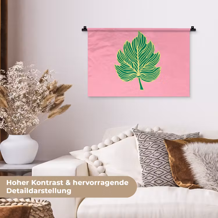 Blad - Groen - Illustratie - Minimalistisch Wandkleed katoen klein -tsfeer1_DE