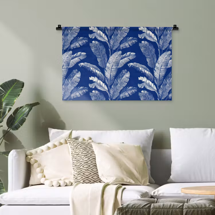 Blad - Palm - Blauw Wandkleed katoen klein 269 -sfeer7