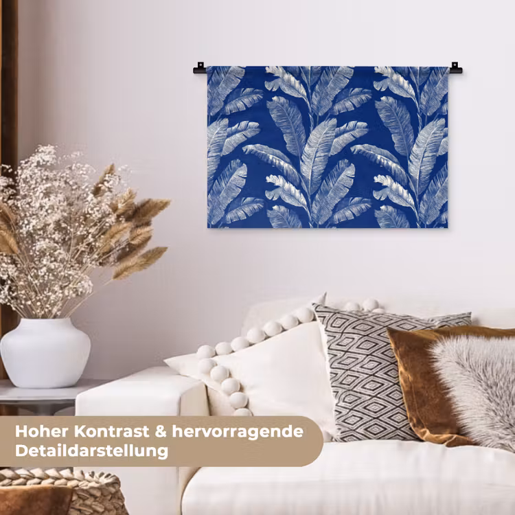 Blad - Palm - Blauw Wandkleed katoen klein 269 -tsfeer1_DE