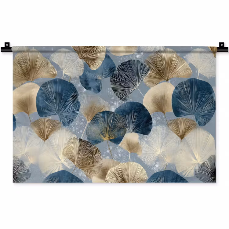 Bladeren - Abstract - Goud - Blauw Wandkleed katoen klein -zz3d
