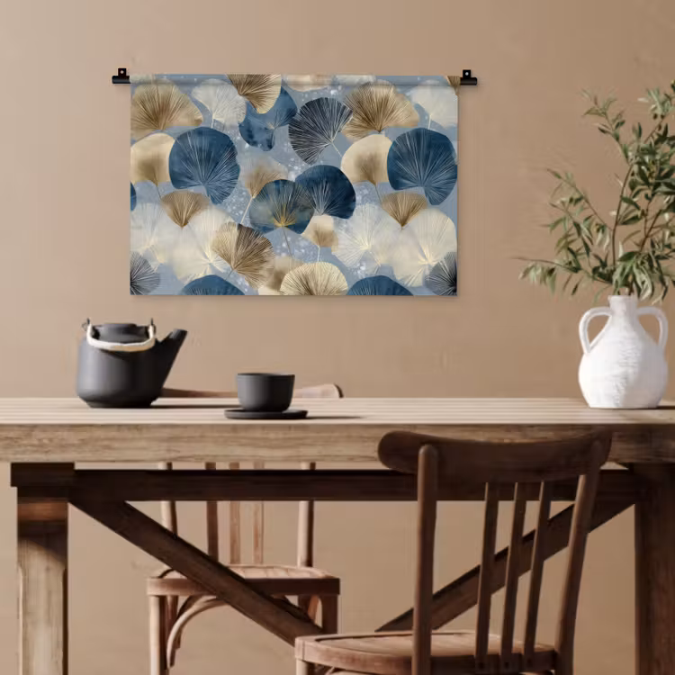 Bladeren - Abstract - Goud - Blauw Wandkleed katoen klein -sfeer6