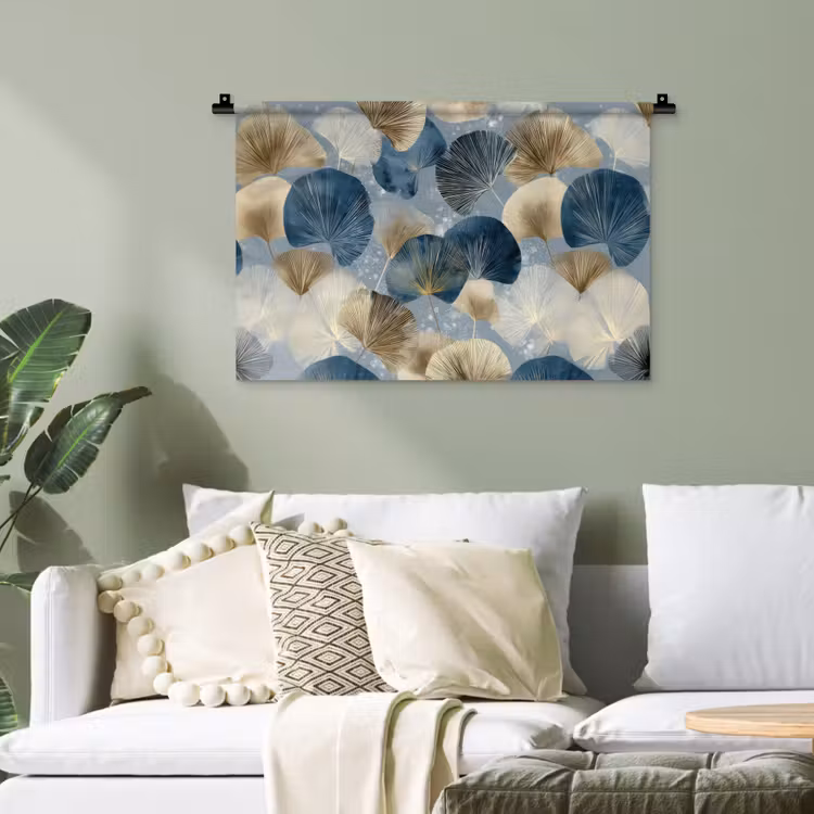 Bladeren - Abstract - Goud - Blauw Wandkleed katoen klein -sfeer7