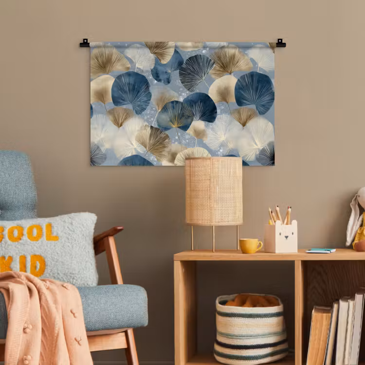 Bladeren - Abstract - Goud - Blauw Wandkleed katoen klein -wsfeer4_kind