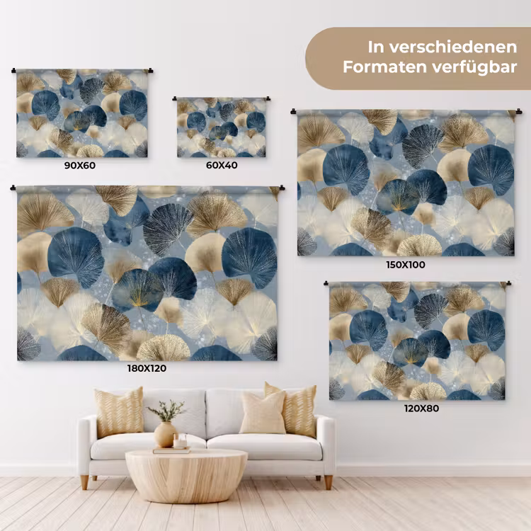 Bladeren - Abstract - Goud - Blauw Wandkleed katoen klein -tsfeer8_DE