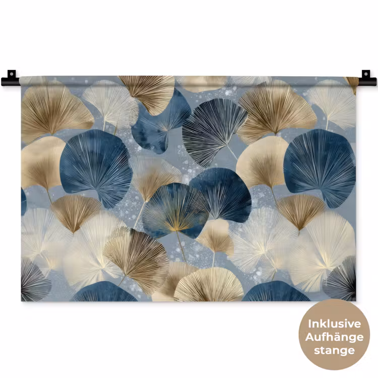 Bladeren - Abstract - Goud - Blauw Wandkleed katoen klein -t3d_DE