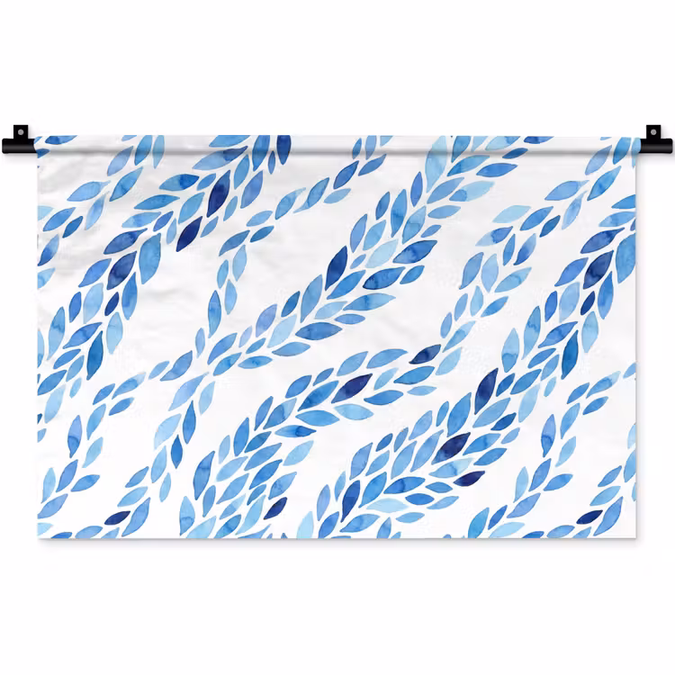 Bladeren - Aquarel - Patroon - Modern - Blauw Wandkleed katoen klein -zz3d