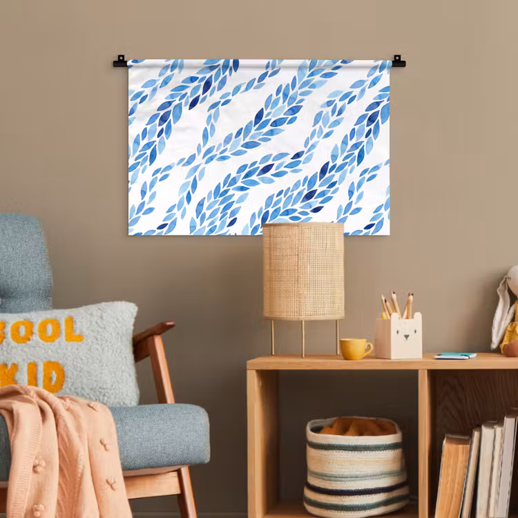 Bladeren - Aquarel - Patroon - Modern - Blauw Wandkleed katoen klein -wsfeer4_kind
