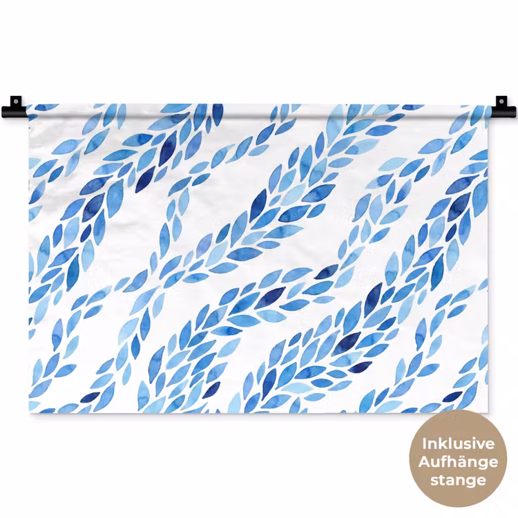Bladeren - Aquarel - Patroon - Modern - Blauw Wandkleed katoen klein -t3d_DE