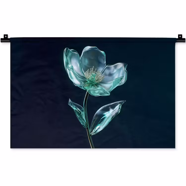 Bladeren - Bloem - Glazen - Donkerblauw Wandkleed katoen klein -zz3d