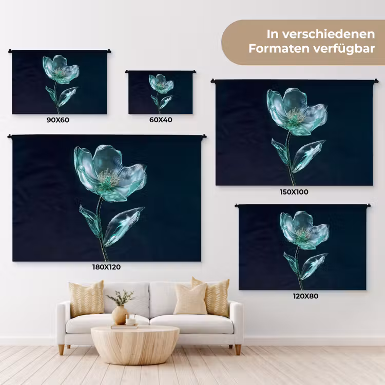 Bladeren - Bloem - Glazen - Donkerblauw Wandkleed katoen klein -tsfeer8_DE