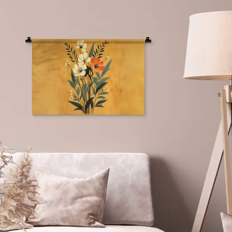Bladeren - Boeket - Bloemen - Geel Wandkleed katoen klein -sfeer4