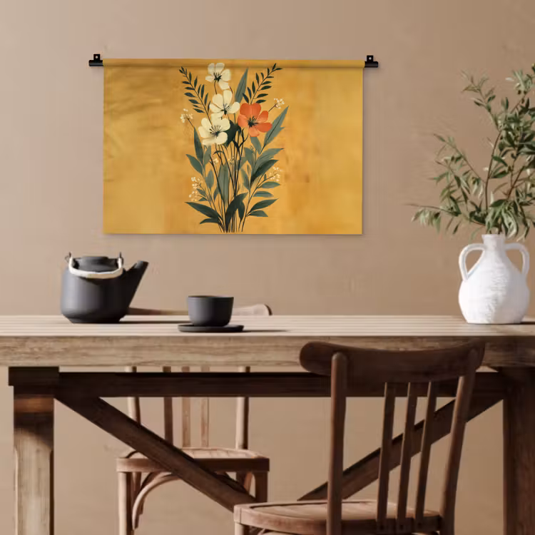 Bladeren - Boeket - Bloemen - Geel Wandkleed katoen klein -sfeer6