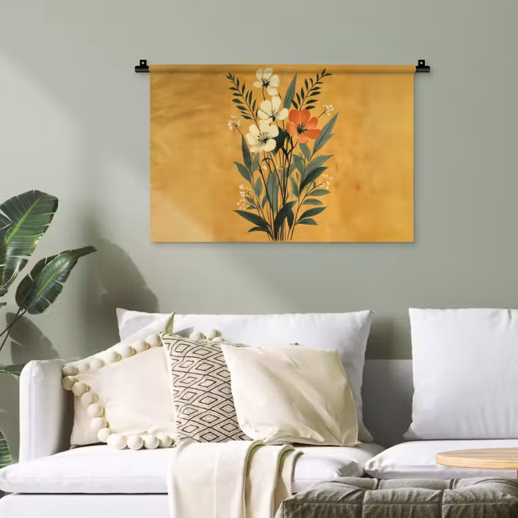 Bladeren - Boeket - Bloemen - Geel Wandkleed katoen klein -sfeer7
