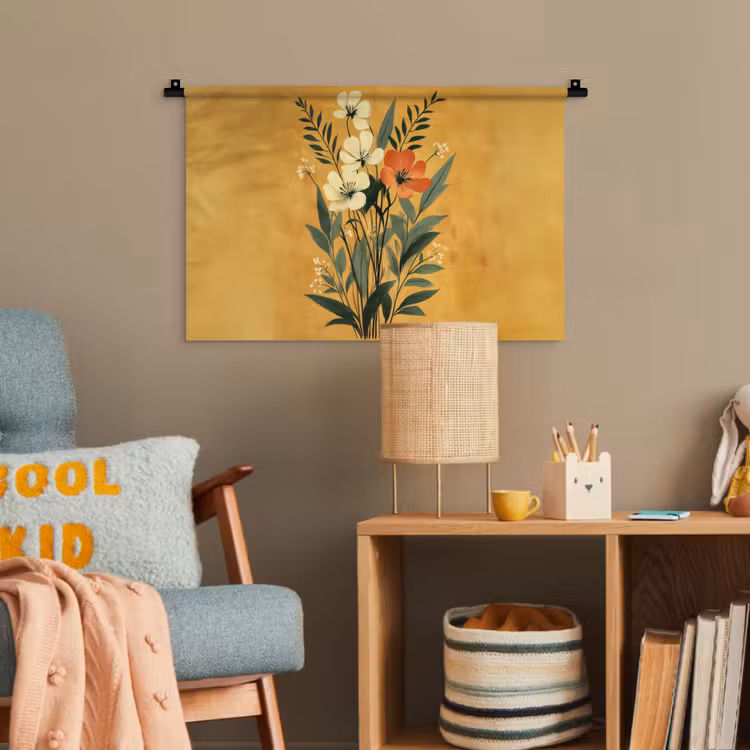 Bladeren - Boeket - Bloemen - Geel Wandkleed katoen klein -wsfeer4_kind