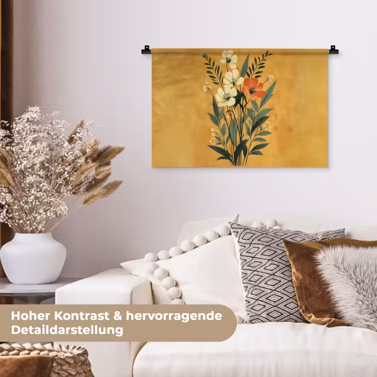 Bladeren - Boeket - Bloemen - Geel Wandkleed katoen klein -tsfeer1_DE