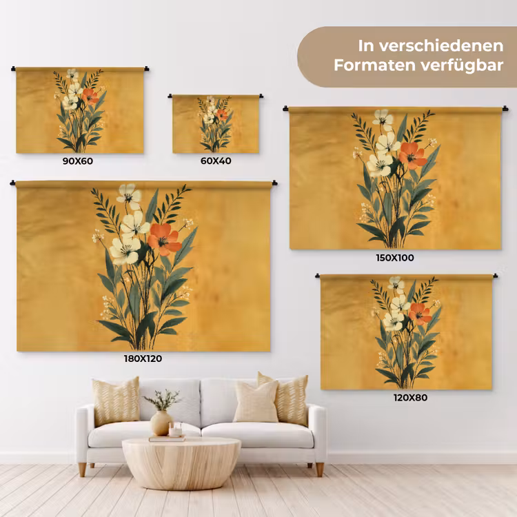Bladeren - Boeket - Bloemen - Geel Wandkleed katoen klein -tsfeer8_DE
