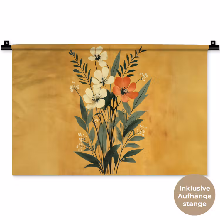 Bladeren - Boeket - Bloemen - Geel Wandkleed katoen klein -t3d_DE
