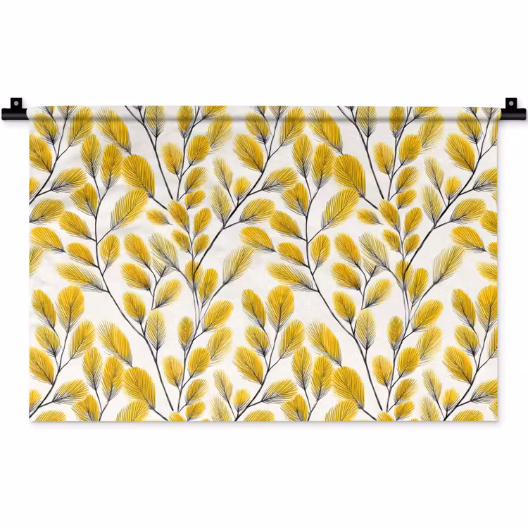 Bladeren - Botanisch - Elegant - Geel - Zwart Wandkleed katoen klein 269 -zz3d