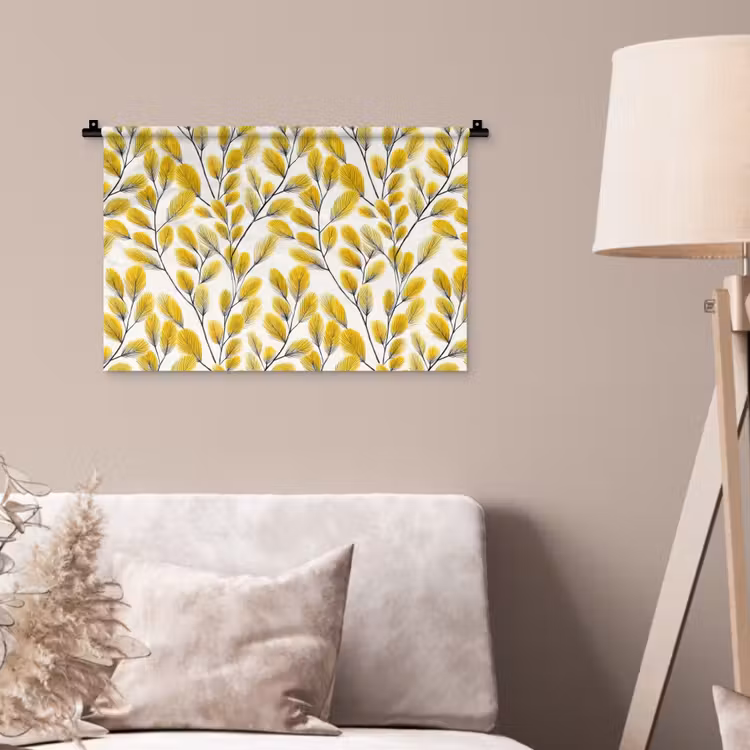 Bladeren - Botanisch - Elegant - Geel - Zwart Wandkleed katoen klein 269 -sfeer4