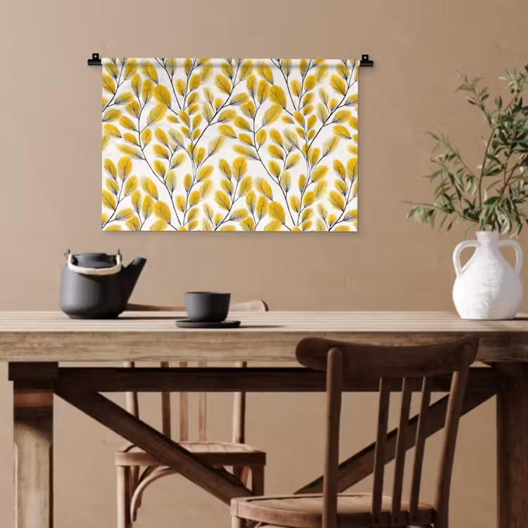 Bladeren - Botanisch - Elegant - Geel - Zwart Wandkleed katoen klein 269 -sfeer6