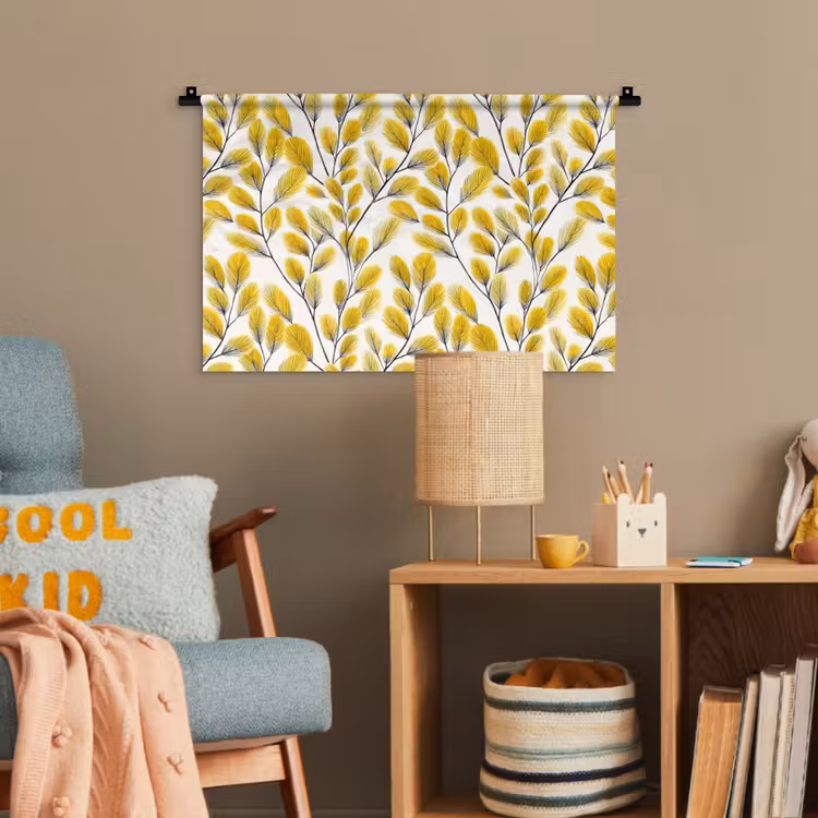 Bladeren - Botanisch - Elegant - Geel - Zwart Wandkleed katoen klein 269 -wsfeer4_kind