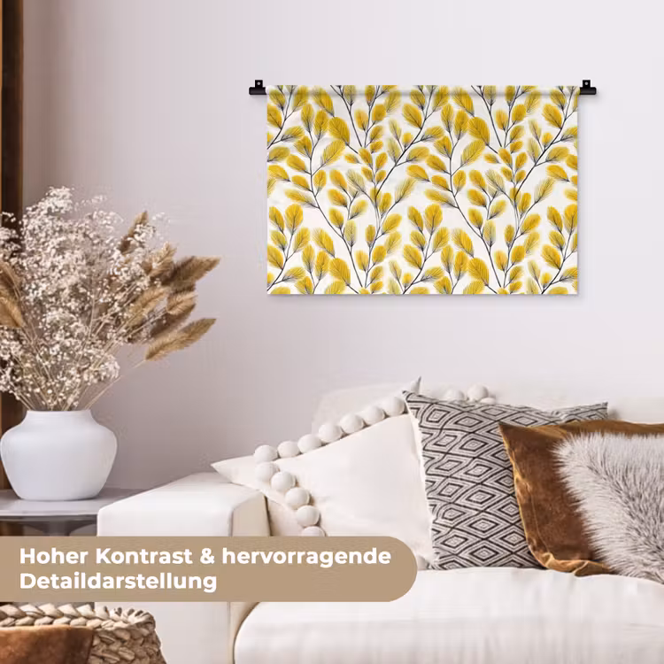 Bladeren - Botanisch - Elegant - Geel - Zwart Wandkleed katoen klein 269 -tsfeer1_DE