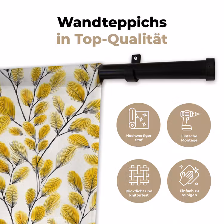 Bladeren - Botanisch - Elegant - Geel - Zwart Wandkleed katoen klein 269 -tsfeer2_DE