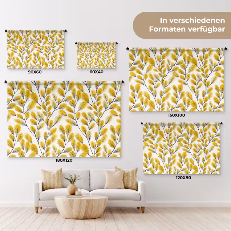 Bladeren - Botanisch - Elegant - Geel - Zwart Wandkleed katoen klein 269 -tsfeer8_DE