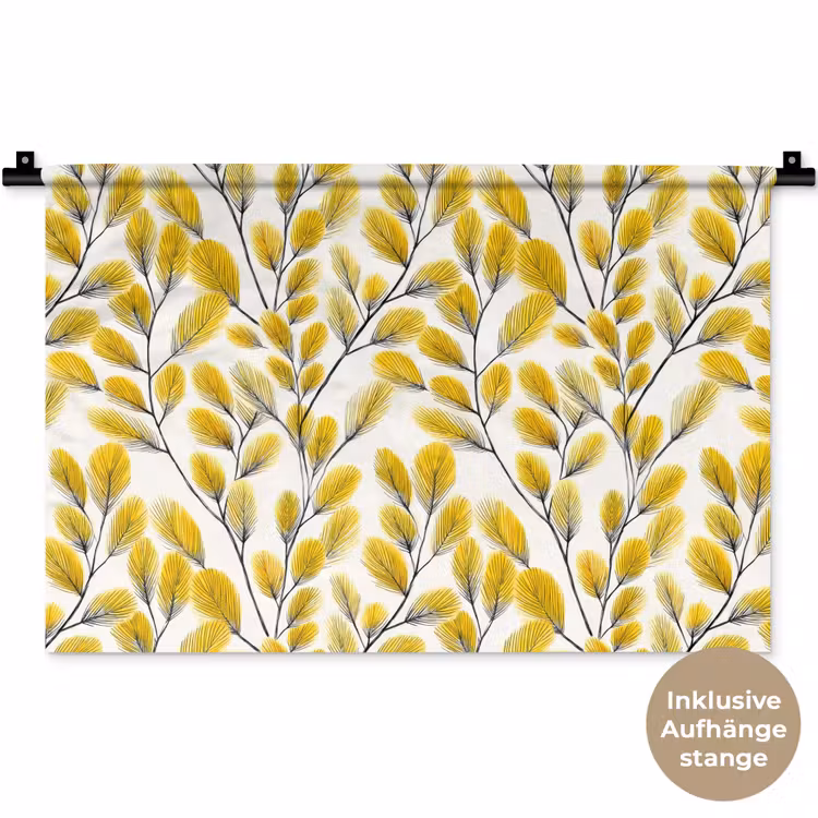 Bladeren - Botanisch - Elegant - Geel - Zwart Wandkleed katoen klein 269 -t3d_DE