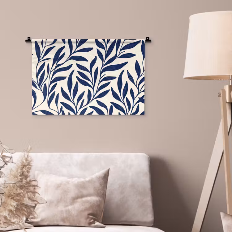 Bladeren - Klimop - Donkerblauw Wandkleed katoen klein -sfeer4