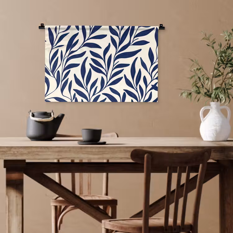 Bladeren - Klimop - Donkerblauw Wandkleed katoen klein -sfeer6