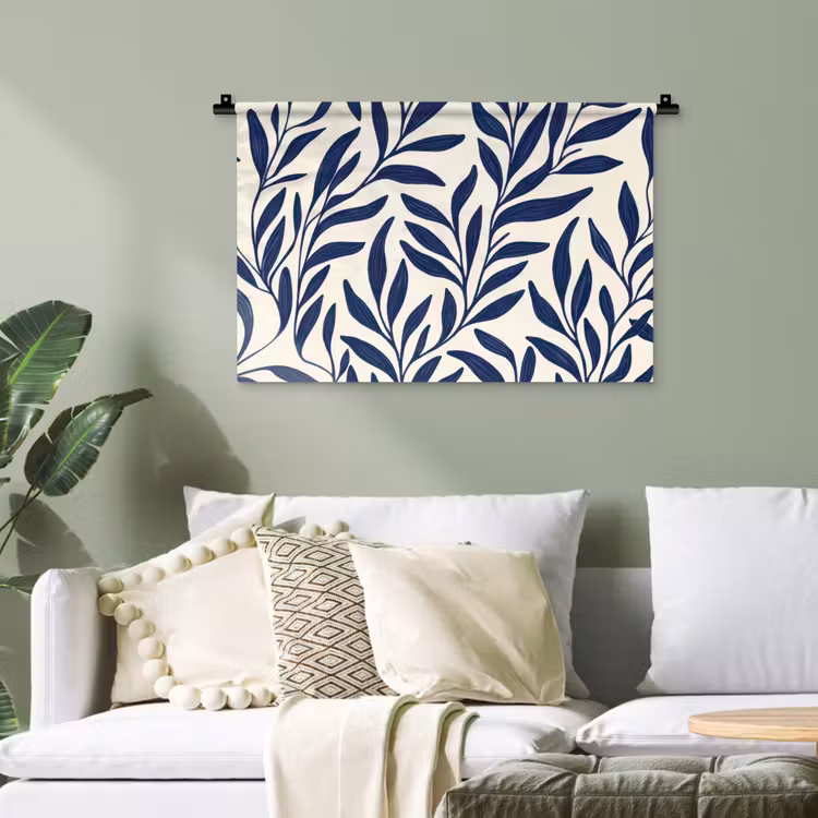 Bladeren - Klimop - Donkerblauw Wandkleed katoen klein -sfeer7