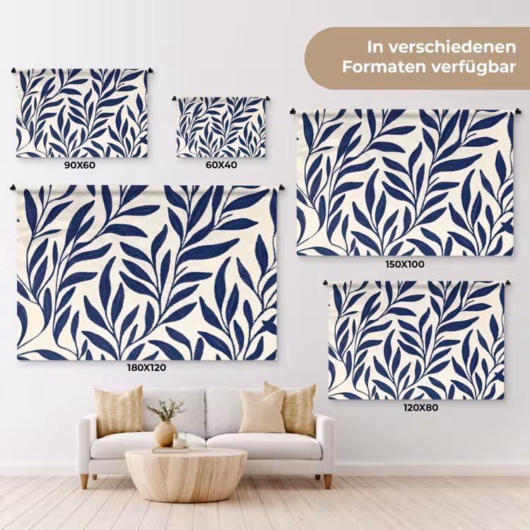 Bladeren - Klimop - Donkerblauw Wandkleed katoen klein -tsfeer8_DE