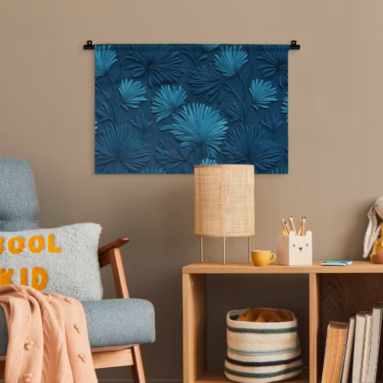 Bladeren - Reliëf - Patroon - Oceaanblauw - Modern Wandkleed katoen klein 269 -wsfeer4_kind