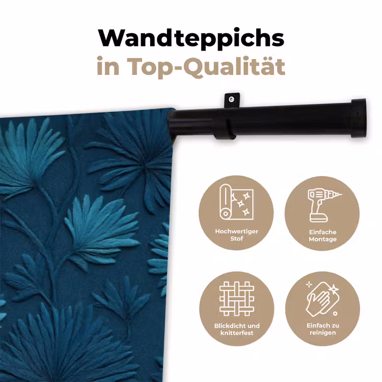 Bladeren - Reliëf - Patroon - Oceaanblauw - Modern Wandkleed katoen klein 269 -tsfeer2_DE