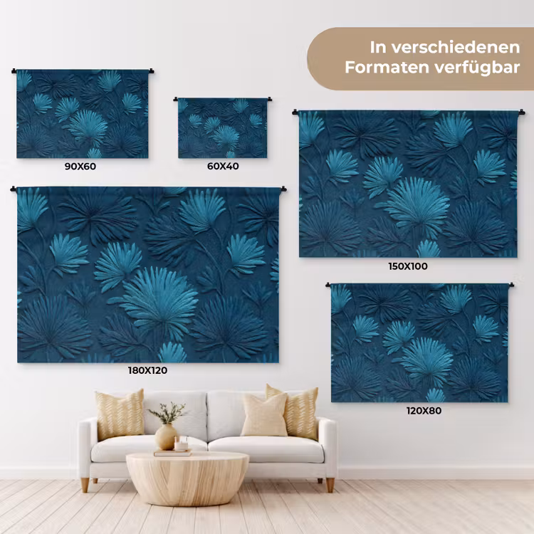Bladeren - Reliëf - Patroon - Oceaanblauw - Modern Wandkleed katoen klein 269 -tsfeer8_DE