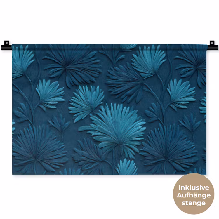 Bladeren - Reliëf - Patroon - Oceaanblauw - Modern Wandkleed katoen klein 269 -t3d_DE