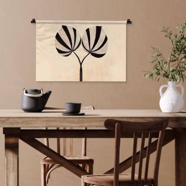 Bladeren - Gestreept - Stengel - Beige Wandkleed katoen klein -sfeer6