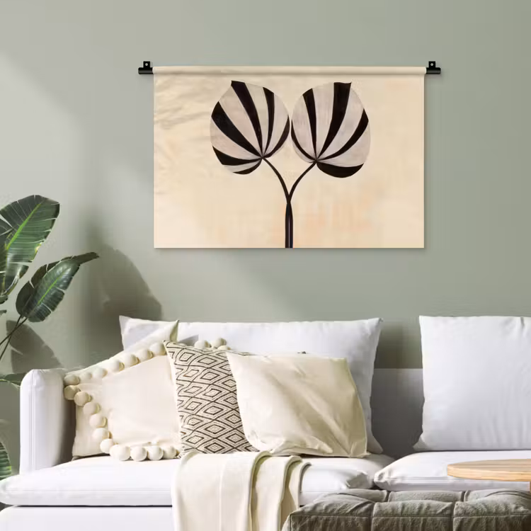 Bladeren - Gestreept - Stengel - Beige Wandkleed katoen klein -sfeer7