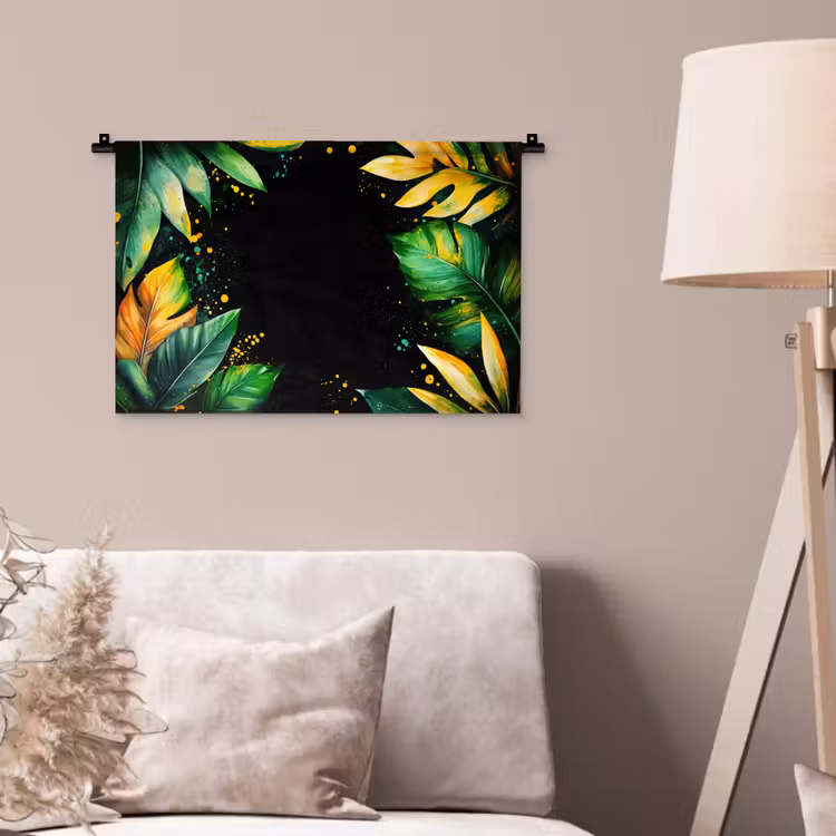 Bladeren - Groen - Geel - Verf - Jungle Wandkleed katoen klein -sfeer4