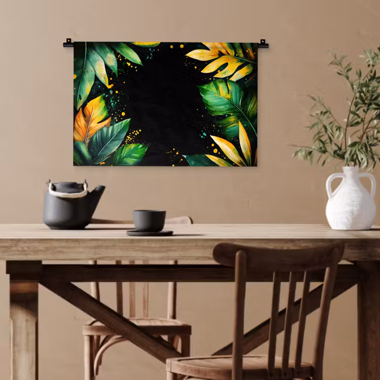 Bladeren - Groen - Geel - Verf - Jungle Wandkleed katoen klein -sfeer6