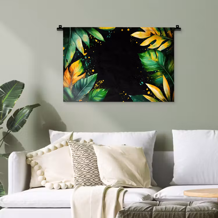 Bladeren - Groen - Geel - Verf - Jungle Wandkleed katoen klein -sfeer7