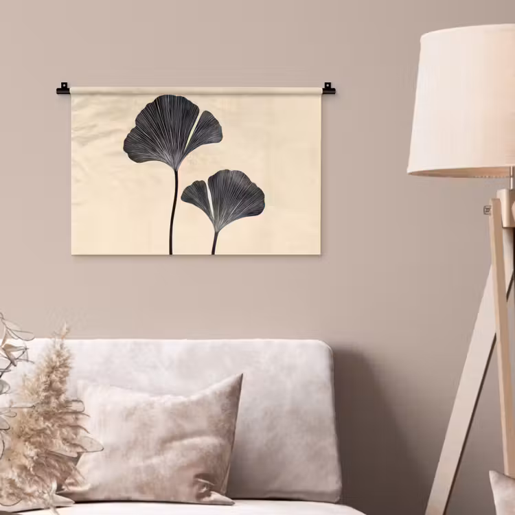Bladeren - Minimalistisch - Zwart Wandkleed katoen klein -sfeer4